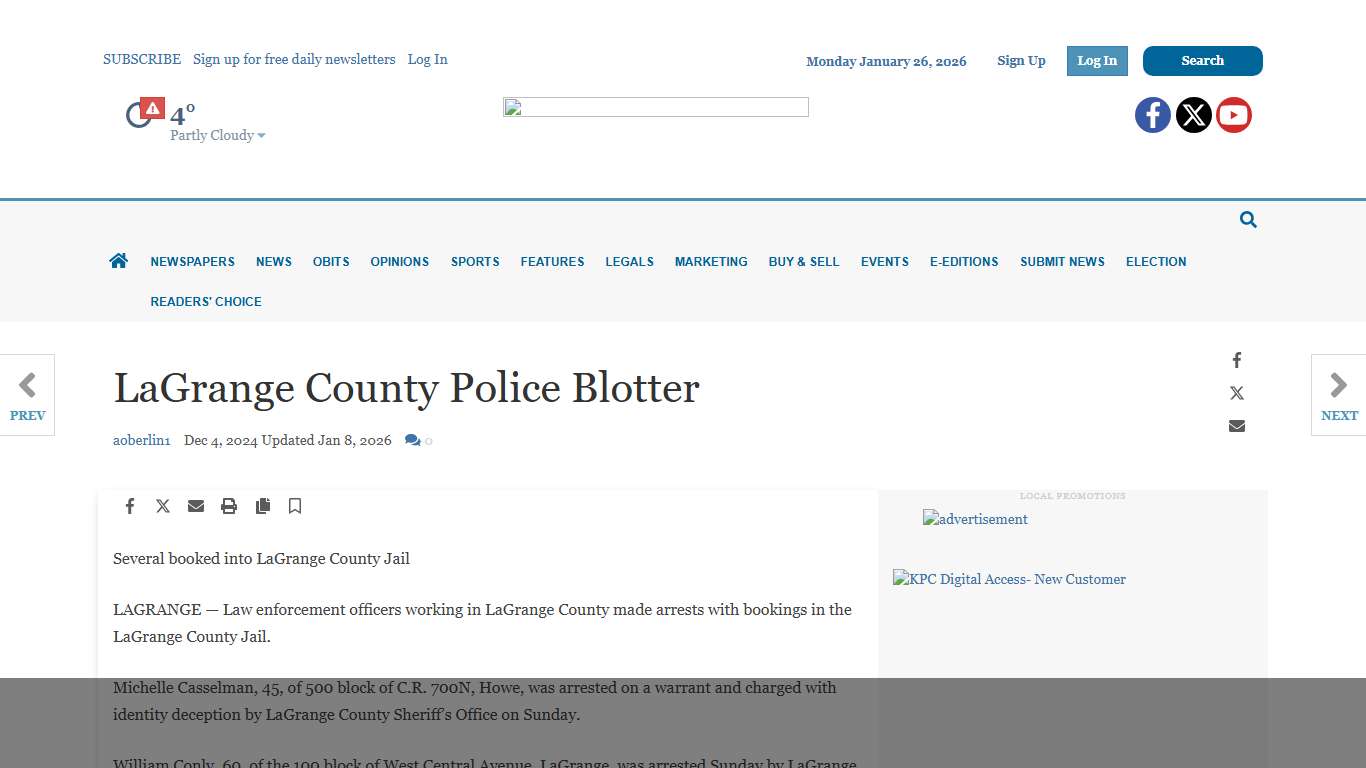 LaGrange County Police Blotter | kpcnews.com