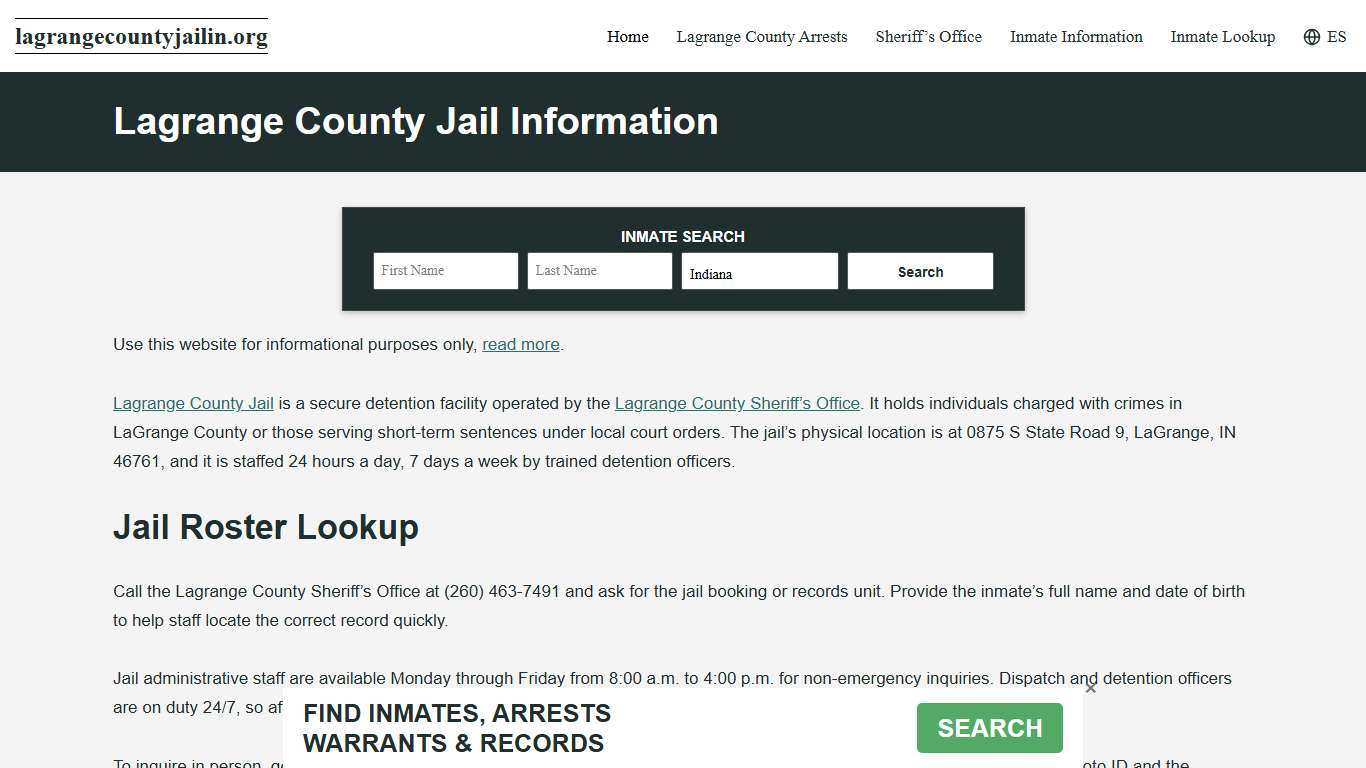 Lagrange County, IN Jail Roster, Inmate Info